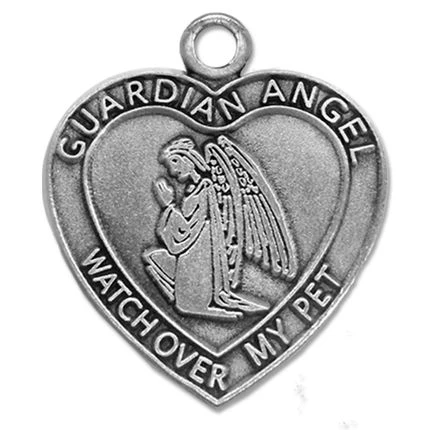1-1/2 Inch Pewter Heart And Guardian Angel Pet Medal Name Tags 3 1-1/2 Inch Pewter Heart And Guardian Angel Pet Medal Name Tags