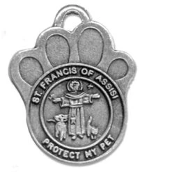 1-1/4 Inch Pewter Paw And St. Francis Pet Medal Name Tags
