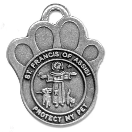 1-1/4 Inch Pewter Paw And St. Francis Pet Medal Name Tags 3 1-1/4 Inch Pewter Paw And St. Francis Pet Medal Name Tags