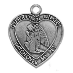 1-1/8 Inch Pewter Heart And Guardian Angel Pet Medal Name Tags