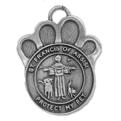 1-3/4 Inch Pewter Paw And St. Francis Pet Medal