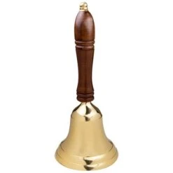 10-1/2 Inch Solid Brass School Bell With Wood Handle