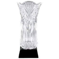 10-3/4 Inch Hand Cut Crystal Vase Award On Black Base