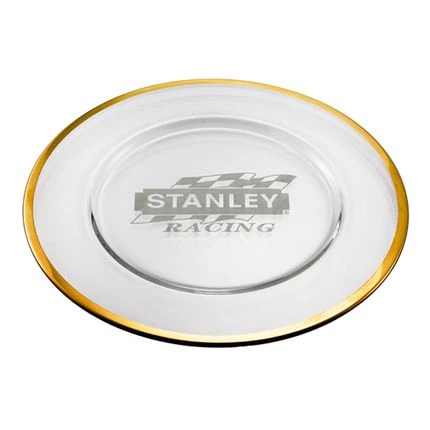 12-1/2 Inch Glass Charger Plate With Gold Leaf Band 3 12-1/2 Inch Glass Charger Plate With Gold Leaf Band