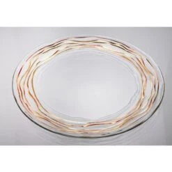 12-1/2 Inch Glass Charger Plate With Gold Wavy Leaf Border