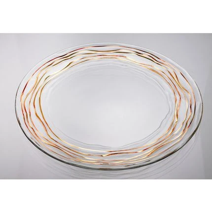12-1/2 Inch Glass Charger Plate With Gold Wavy Leaf Border 2 12-1/2 Inch Glass Charger Plate With Gold Wavy Leaf Border