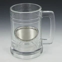 15 Ounce Glass Tankard Mug With Pewter Casting