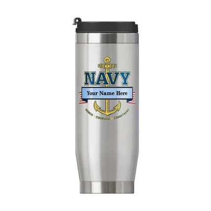 16 Ounce U.S. Navy Stainless Steel Travel Mug-Includes Free Name And Rank Personalization 3 16 Ounce U.S. Navy Stainless Steel Travel Mug-Includes Free Name And Rank Personalization