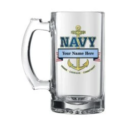 17 Ounce Navy Glass Mug-Can Be Personalized