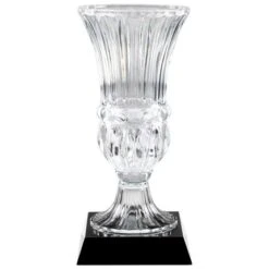 18 Inch Hand Cut Crystal Vase Award On Black Base