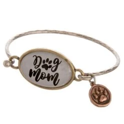 2-1/2 Inch "Dog Mom" Bangle Bracelet