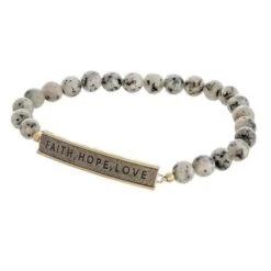 2-1/2 Inch Faith,Hope,Love Leather And Stone Beaded Stretch Bracelet