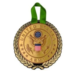 5-1/4 Inch Gold Wreath Christmas Ornament With 4 Inch Round Raised And Color Printed United States Army Insert