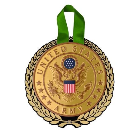 5-1/4 Inch Gold Wreath Christmas Ornament With 4 Inch Round Raised And Color Printed United States Army Insert 3 5-1/4 Inch Gold Wreath Christmas Ornament With 4 Inch Round Raised And Color Printed United States Army Insert