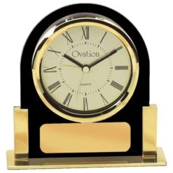 5-1/4 Inch Black Acrylic With Gold Frame Quartz Movement Desk Clock
