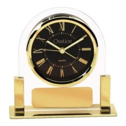 5-1/4 Inch Clear Acrylic With Gold Frame Quartz Movement Desk Clock