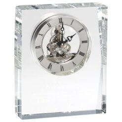 6-1/4 X 5 Inch Optical Crystal Elegant Square Skeleton Quartz Desk Clock