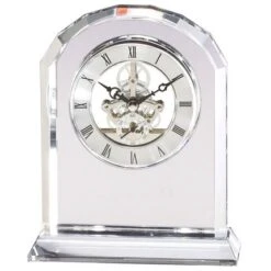 6-3/4 X 5-1/2 Inch Arched Skeleton Optical Crystal Desk Clock