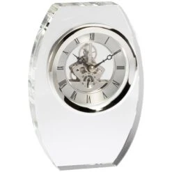 7-1/4 X 5 Inch Optical Crystal Elegant Oval Skeleton Quartz Desk Clock