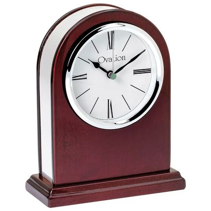7 X 5-1/2 Inch Rosewood Piano Finish Oval Quartz Desk Clock With Silver Accents 3 7 X 5-1/2 Inch Rosewood Piano Finish Oval Quartz Desk Clock With Silver Accents