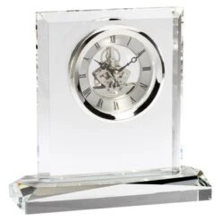 8 X 8 Inch Optical Crystal Elegant Square Skeleton Quartz Desk Clock On Base
