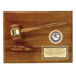 9 X 12 Inch Genuine Walnut Plaque With Department Of Justice Emblem, Gavel, Block, And Gold Plate-Takes 2 Inch Insert