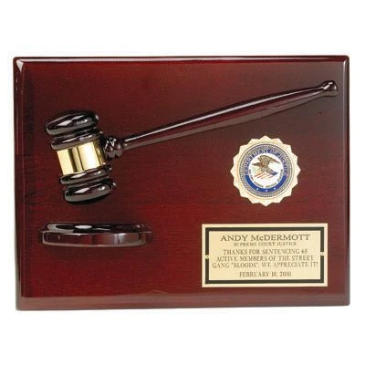 9 X 12 Inch Rosewood Plaque With Department Of Justice Emblem, Gavel, Block, And Gold Plate-Takes 2 Inch Insert 3 9 X 12 Inch Rosewood Plaque With Department Of Justice Emblem, Gavel, Block, And Gold Plate-Takes 2 Inch Insert
