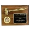 9 X 12 Inch Walnut Plaque With Judical Award Emblem, Metal Gavel, And Black Plate-Takes 2 Inch Insert