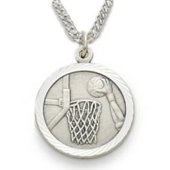 3/4 Inches Sterling Silver Male Basketball Medal With St. Christoper