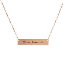 FCY Office Supplies Shop 32 "Be Brave" Stamped Message Rose Gold Bar Necklace On 16 Inch Chain