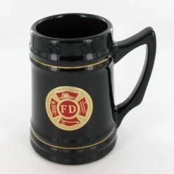 28 Oz Black Ceramic Mug With Fire Department Medallion