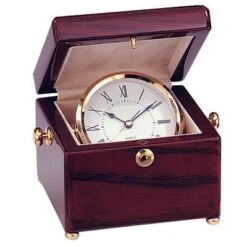 5 X 5 X 3-1/2 Inches Swinging Clock In Gimbal High Gloss Rosewood Piano Finish Box
