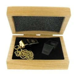 4-3/4 X 3-1/2 X 1-3/4 Delux Genuine Oak Whistle Gift Box With Gold Whistle