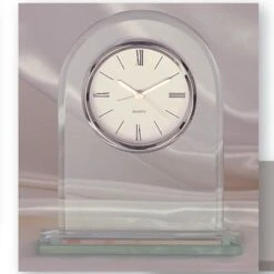 7-1/2 Inch Clear Glass Desk Clock With White Dial