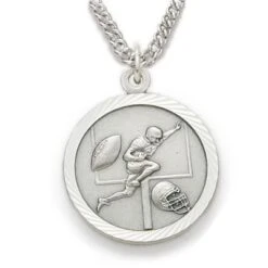3/4 Inch Sterling Silver Football Medal With Saint Christopher
