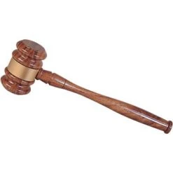 10 Inch Walnut Finish Gavel With Gold Band