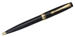 HIGH GLOSS BALLPOINT TWIST DELUXE BLACK PEN BAKED FINISHED GOLD TRIM