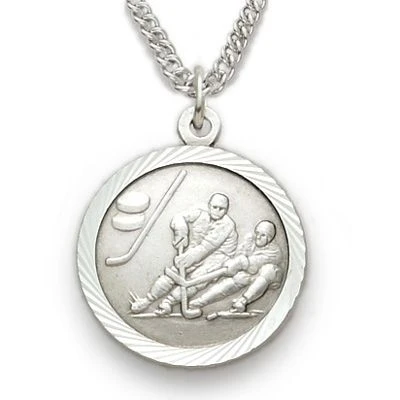 3/4 Inches Sterling Silver Ice Hockey Medal With St. Christopher 3 3/4 Inches Sterling Silver Ice Hockey Medal With St. Christopher