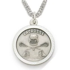 3/4 Inch Sterling Silver Lacrossse Medal With Saint Christopher