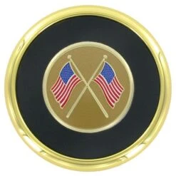 METAL COASTER WITH CROSSED U.S. FLAGS INSERT