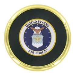 3-5/8 Inch Gold Metal Leatherette Coaster With 2 Inch Air Force Insert