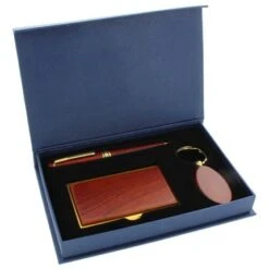 7 Inch Gift Set Box: Rosewood Key Chain, Card Holder, And Pen