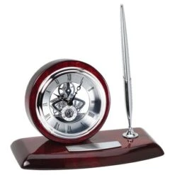 5 X 8 Inch Rosewood Piano Finished Desk Clock With Pen And Engraving Plate