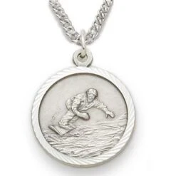 3/4 Inch Sterling Silver Male Snowboarding Medal With Saint Christopher