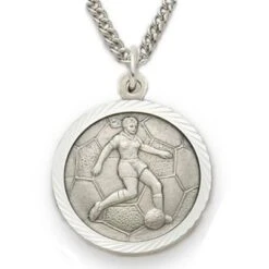 3/4 Inches Sterling Silver Female Soccer Medal With St. Christopher