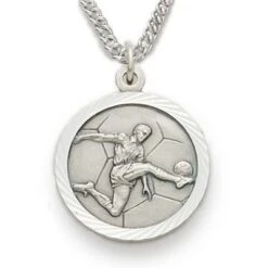 3/4 Inch Sterling Silver Male Soccer Medal With Saint Christopher