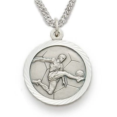 3/4 Inch Sterling Silver Male Soccer Medal With Saint Christopher 3 3/4 Inch Sterling Silver Male Soccer Medal With Saint Christopher