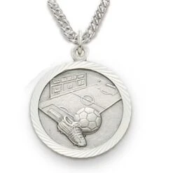 3/4 Inches Sterling Silver Soccer Medal With St. Christopher