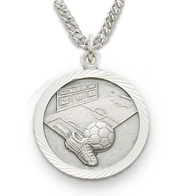 3/4 Inches Sterling Silver Soccer Medal With St. Christopher 2 3/4 Inches Sterling Silver Soccer Medal With St. Christopher