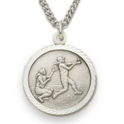 3/4 Inches Sterling Silver Female Softball Medal With St. Christopher
